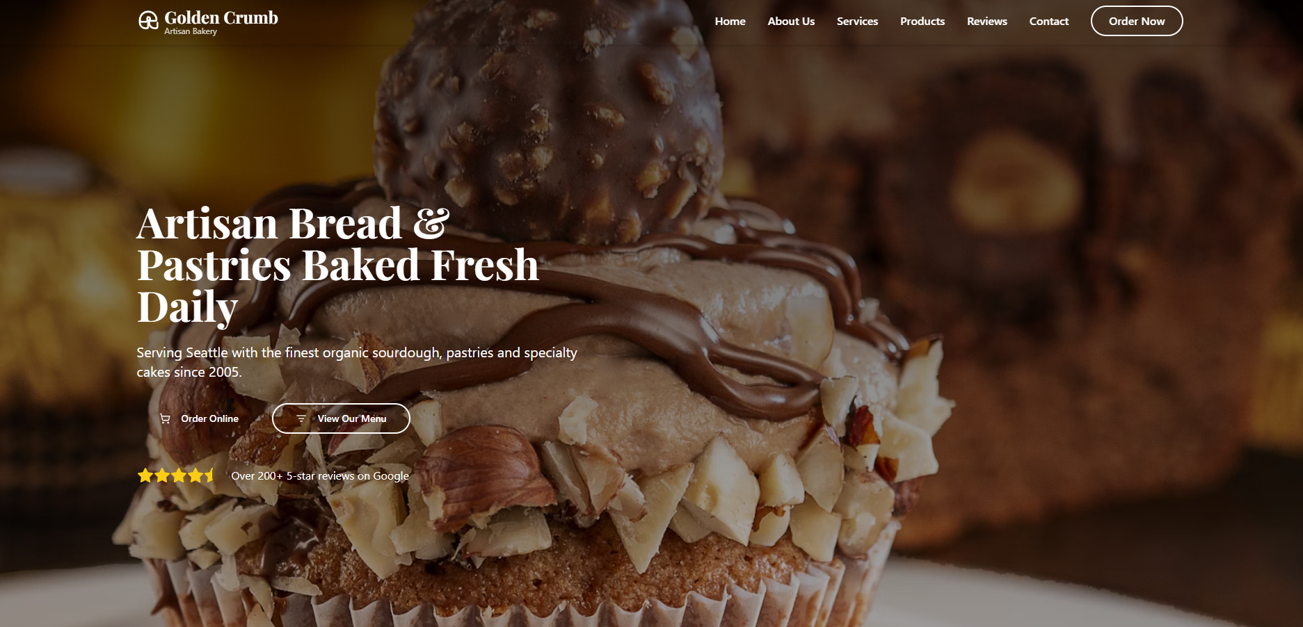 Contact page design for a bakery, including a map, contact form, and opening hours.